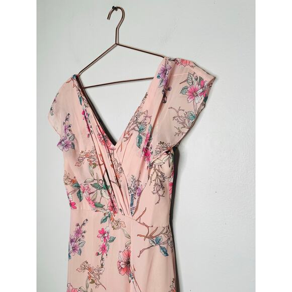 MONIQUE LHUILLIER Pink Floral Crepe Short Sleeve Floral Gwen Gown Size 6 - Picture 6 of 14
